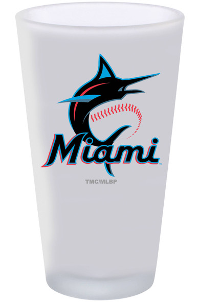 Miami Marlins 16oz Frosted Pint Glass Color Logo