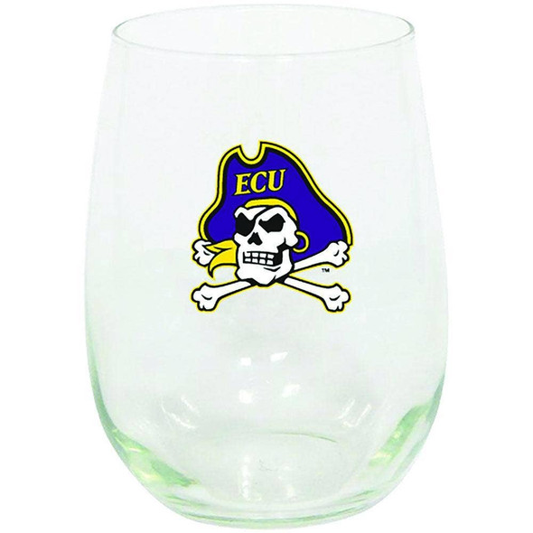East Carolina Pirates 15oz Stemless Wine w/Color Logo