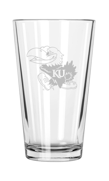 Kansas Jayhawks 16oz Pint Glass w/Etched Logo