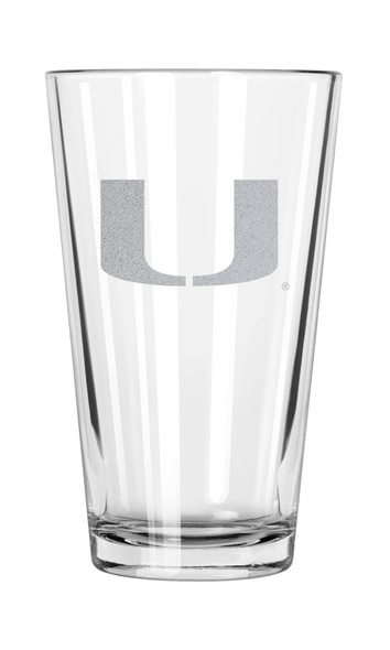 Miami Hurricanes 16oz Pint Glass w/Etched Logo