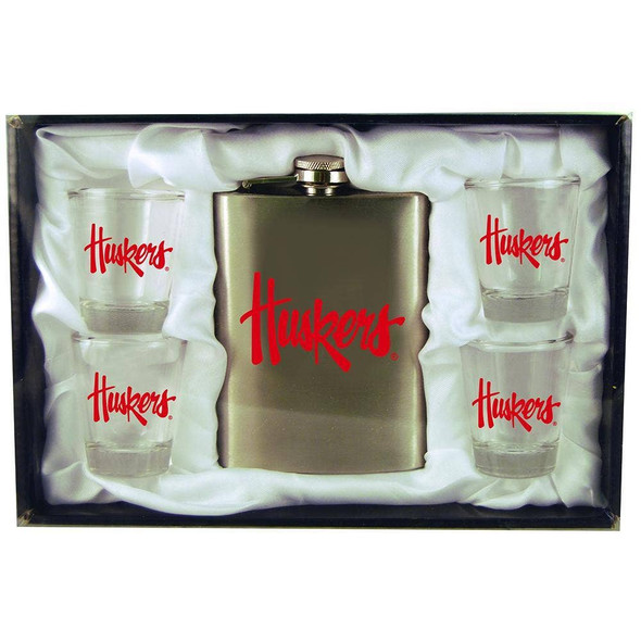 Nebraska Cornhuskers 8oz Stainless Steel Flask w/4 Cups