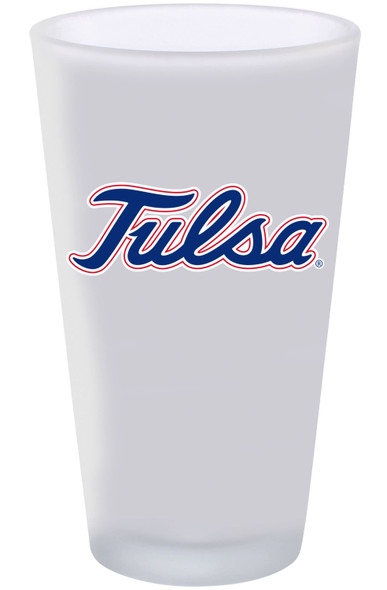 Tulsa Golden Hurricane 16oz Frosted Pint Glass Color Logo