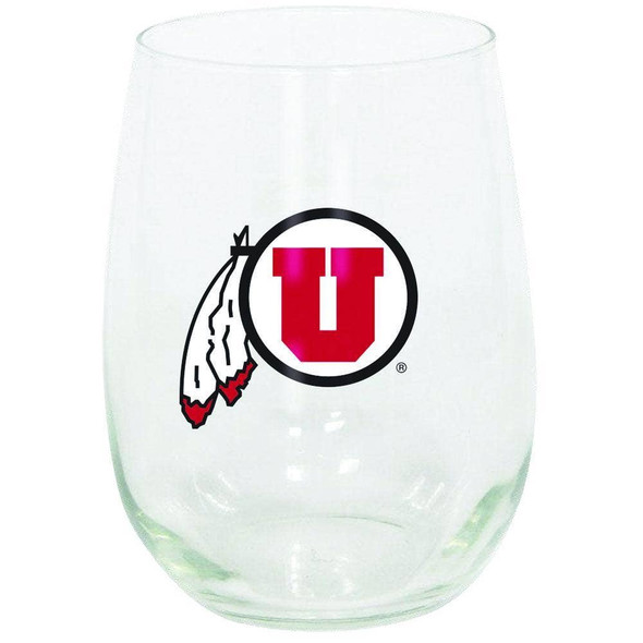 Utah Utes 15oz Stemless Wine w/Color Logo