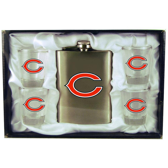 Chicago Bears 8oz Stainless Steel Flask w/4 Cups