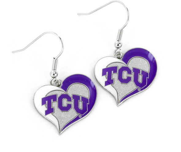NCAA TCU Horned Frogs Swirl Heart Earrings