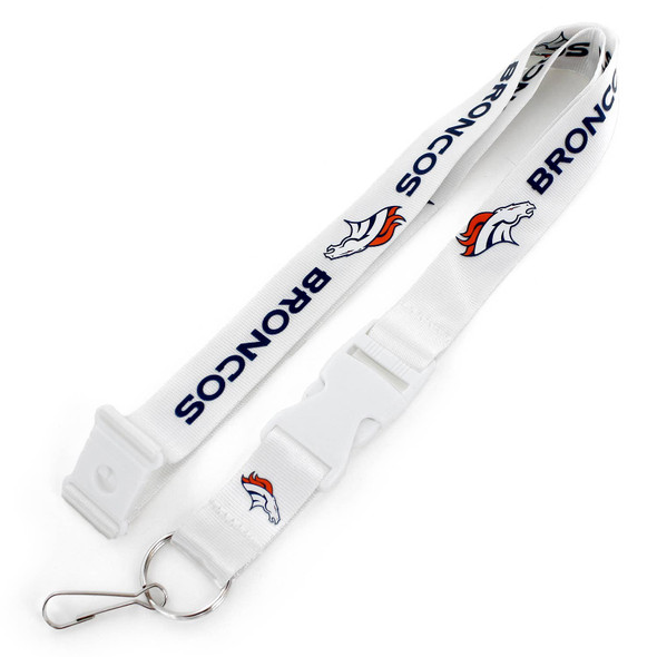 NFL Denver Broncos Team Lanyard Keychain ID Holder NFL Fan Accessory, White