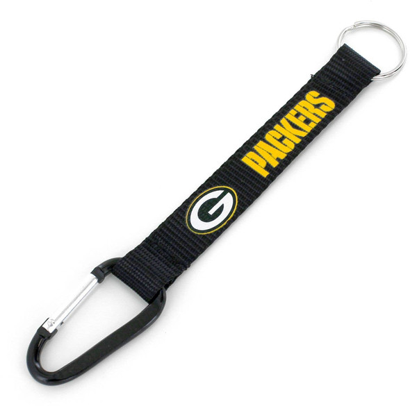 NFL Green Bay Packers Carabiner Lanyard Keychain ID Holder NFL Fan Accessory Keychain, Black