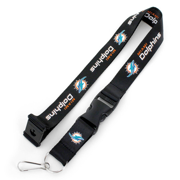 NFL Miami Dolphins Team Lanyard Keychain ID Holder NFL Fan Accessory, Black
