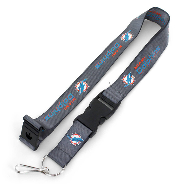 NFL Miami Dolphins Team Lanyard Keychain ID Holder NFL Fan Accessory, Charcoal