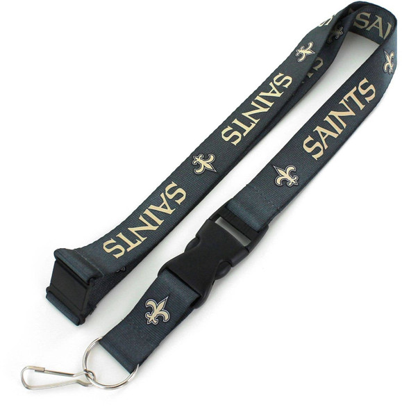 NFL New Orleans Saints Team Lanyard Keychain ID Holder NFL Fan Accessory, Charcoal