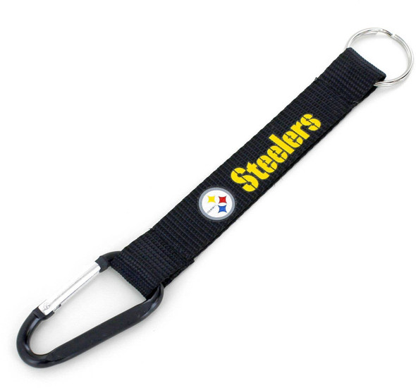 NFL Pittsburgh Steelers Carabiner Lanyard Keychain ID Holder NFL Fan Accessory Keychain, Black