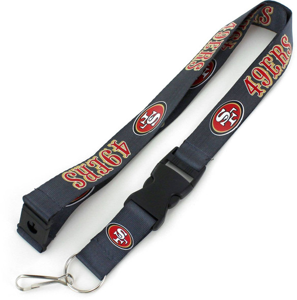 NFL San Francisco 49ers Team Lanyard Keychain ID Holder NFL Fan Accessory, Charcoal