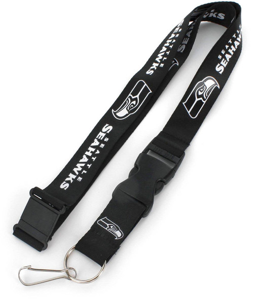 NFL Seattle Seahawks Team Lanyard Keychain ID Holder NFL Fan Accessory, Black & White