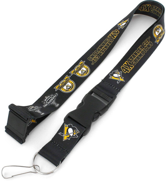 NHL Pittsburgh Penguins 5X Stanley Cup Champ Dynasty Lanyard Keychain ID Holder NHL Fan Accessory