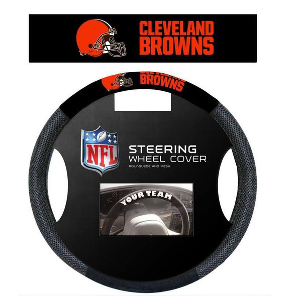 NFL Cleveland Browns Orange Letters Poly-Suede Mesh Steering Wheel Cover Fremont