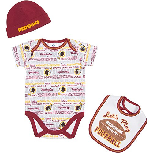 Washington Redskins 3-Piece Baby Boys Bodysuit, Bib, and Cap Set