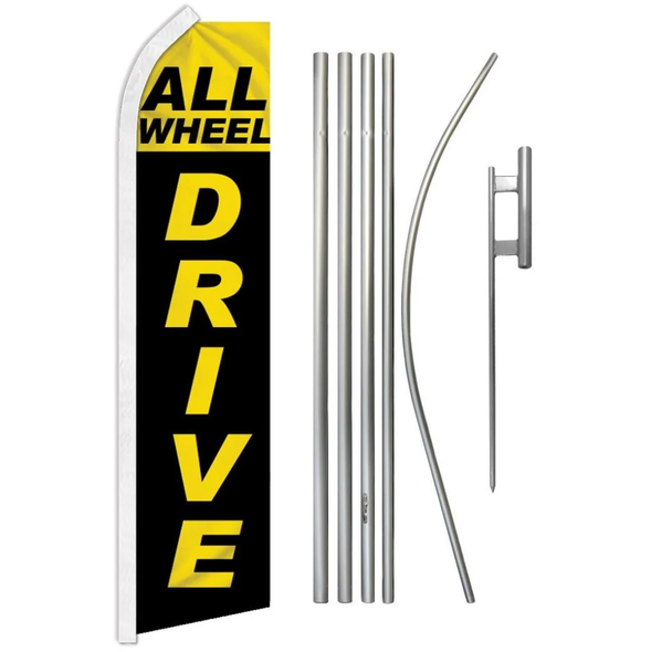 All Wheel Drive (Black & Yellow) Super Flag & Pole Kit