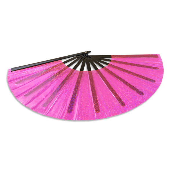 Transparent Glitter Hot Pink X-Large Hand Fan