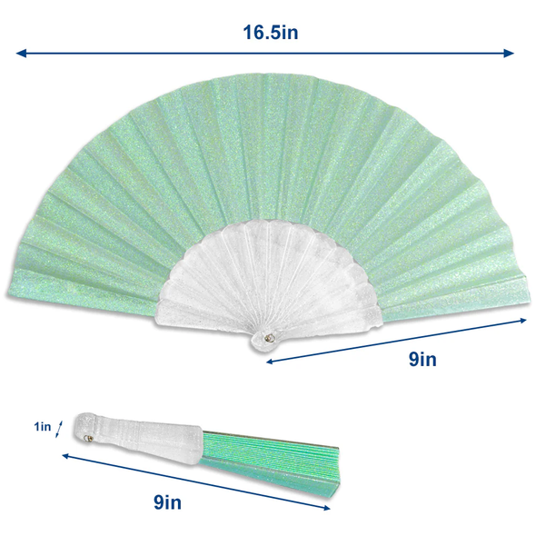 Glitter Fairy Blue Small Hand Fan (Clear Handle)