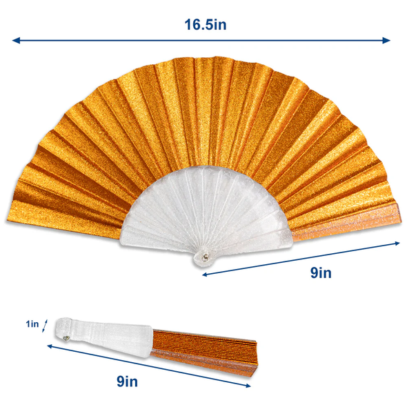 Glitter Orange Small Hand Fan (Clear Handle)