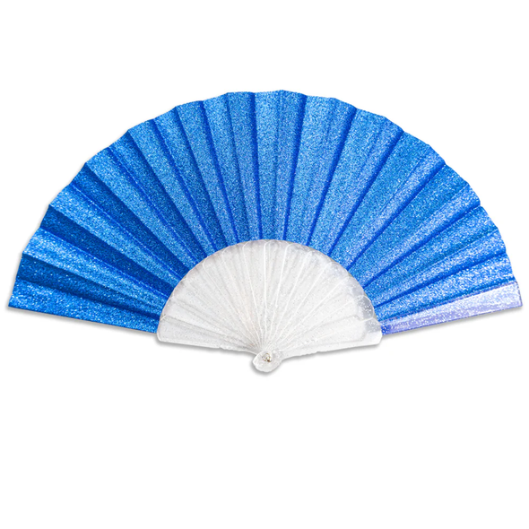 Glitter Royal Blue Small Hand Fan (Clear Handle)