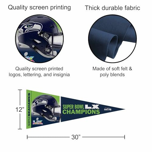 Seattle Seahawks Super Bowl LX Champions 12" X 30" Premium Pennant