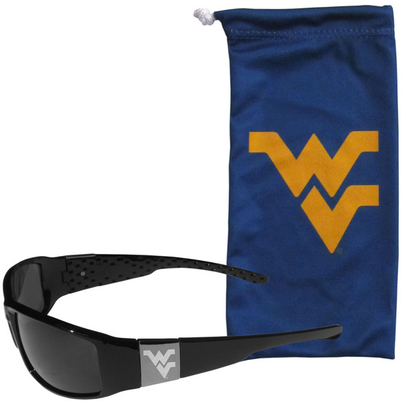 W. Virginia Mountaineers Etched Chrome Wrap Sunglasses and Bag