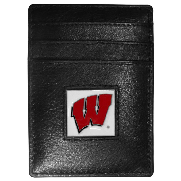 Wisconsin Badgers Leather Money Clip/Cardholder Packaged in Gift Box