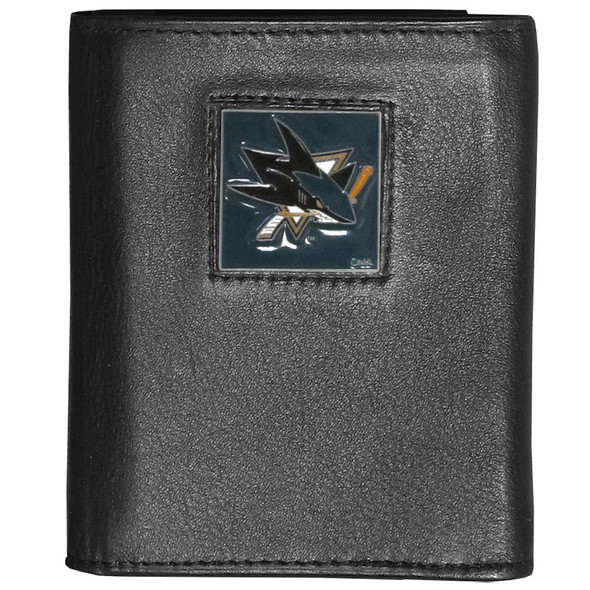 San Jose Sharks¬Æ Deluxe Leather Tri-fold Wallet Packaged in Gift Box