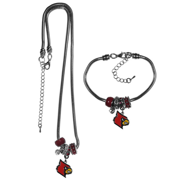 Louisville Cardinals Euro Bead Necklace and Bracelet Set Louisville Cardinals Euro Bead Necklace and Bracelet Set