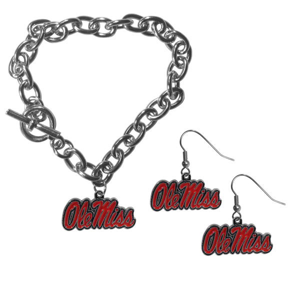Mississippi Rebels Chain Bracelet and Dangle Earring Set