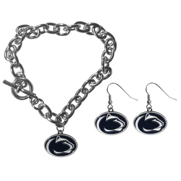 Penn St. Nittany Lions Chain Bracelet and Dangle Earring Set