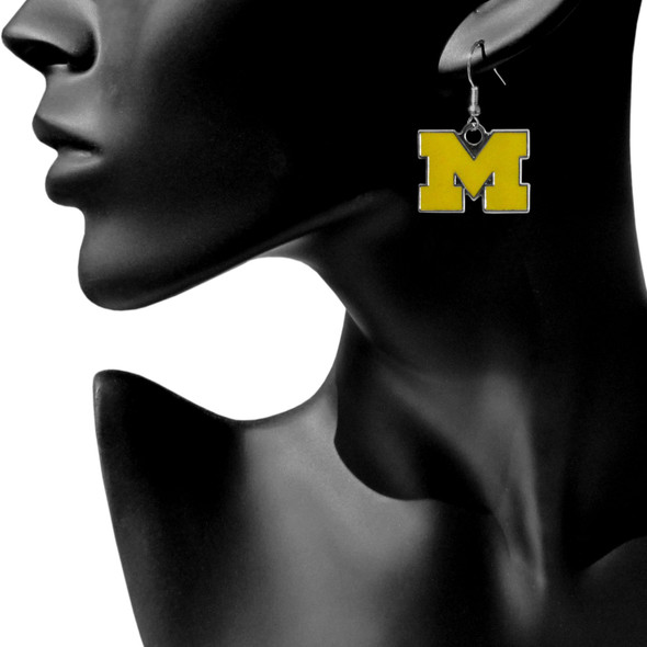 Michigan Wolverines Chrome Dangle Earrings