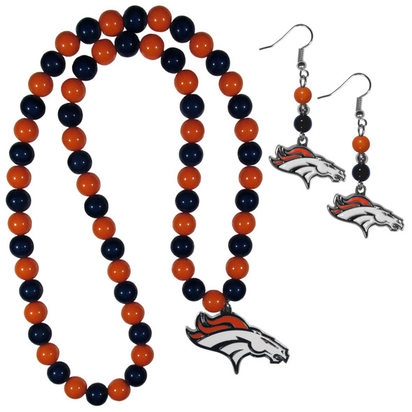 Denver Broncos Fan Bead Earrings and Necklace Set Denver Broncos Fan Bead Earrings and Necklace Set