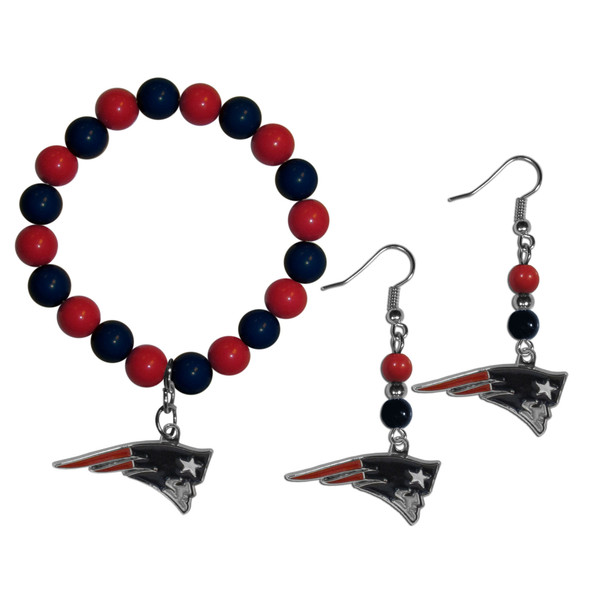 New England Patriots Fan Bead Earrings and Bracelet Set New England Patriots Fan Bead Earrings and Bracelet Set