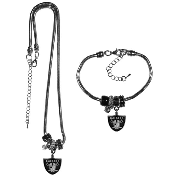 Las Vegas Raiders Euro Bead Necklace and Bracelet Set Las Vegas Raiders Euro Bead Necklace and Bracelet Set