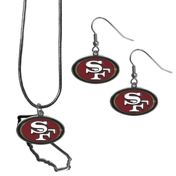 San Francisco 49ers Dangle Earrings and State Necklace Set