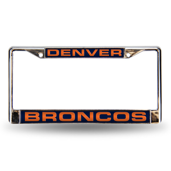 Denver Broncos Laser Chrome License Plate Frame Blue