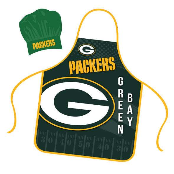 Green Bay Packers Chef Hat and Apron Set Cooking Kitchen BBQ Fan Gear
