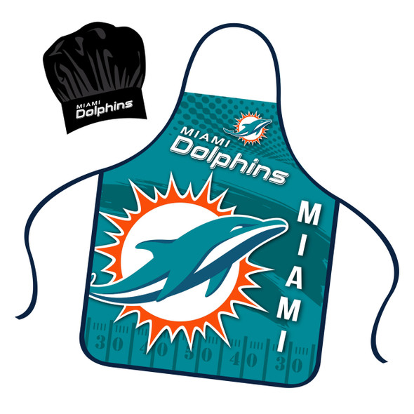 Miami Dolphins Chef Hat and Apron Set Cooking Kitchen BBQ Fan Gear