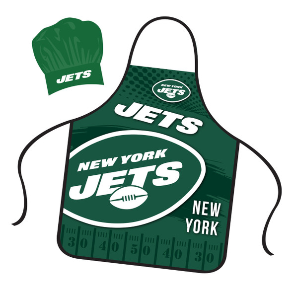 New York Jets Chef Hat and Apron Set Cooking Kitchen BBQ Fan Gear