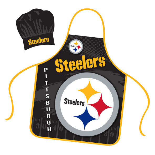 Pittsburgh Steelers Chef Hat and Apron Set Cooking Kitchen BBQ Fan Gear