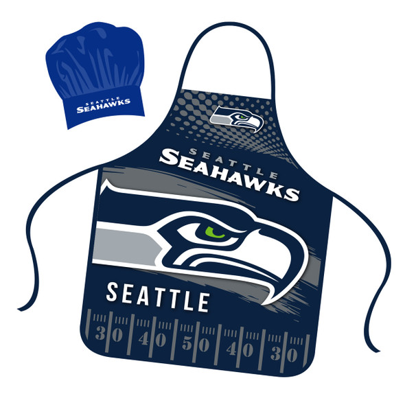 Seattle Seahawks Chef Hat and Apron Set Cooking Kitchen BBQ Fan Gear