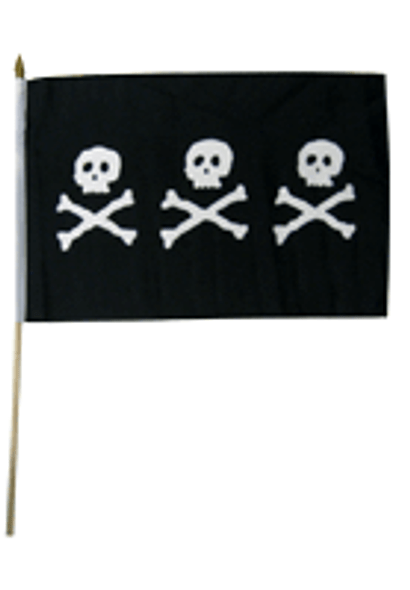 C Condent 3 Skulls Pirate 12x18in Stick Flag C Condent 3 Skulls Pirate 12x18in Stick Flag