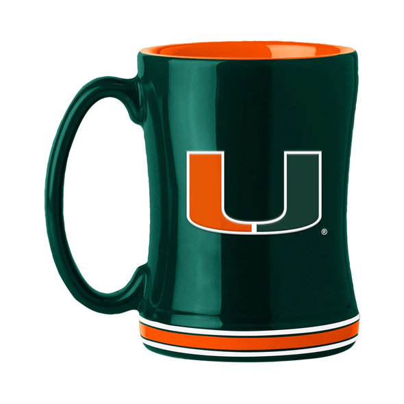 Miami Hurricanes Sculpted Relief Coffee Mug 14oz Team Color NFL Drinkware