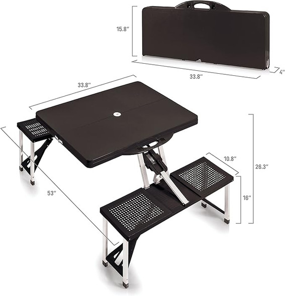 Seattle Seahawks Picnic Table Portable Folding Table with Seats and Umbrella, (Black)