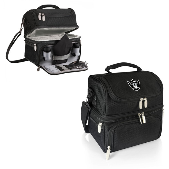 Las Vegas Raiders Pranzo Lunch Bag Cooler with Utensils NFL Lunch Tote, (Black)