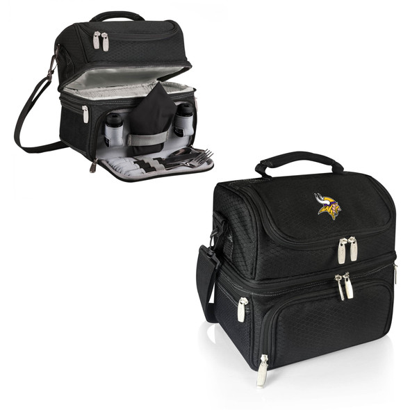 Minnesota Vikings Pranzo Lunch Bag Cooler with Utensils NFL Lunch Tote, (Black)