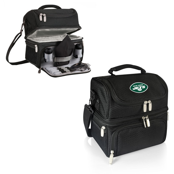 New York Jets Pranzo Lunch Bag Cooler with Utensils NFL Lunch Tote, (Black)