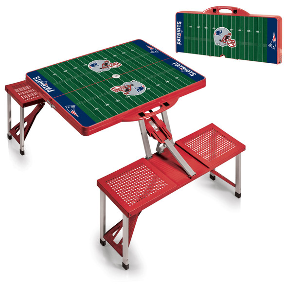 New England Patriots Football Field Picnic Table Portable Folding Table with Seats, (Red)